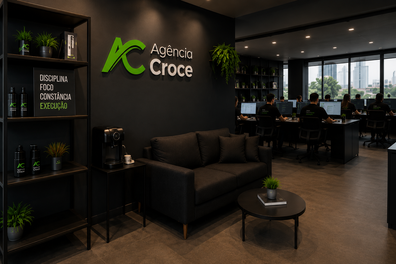 Recepção e ambiente da sede da Agência Croce
